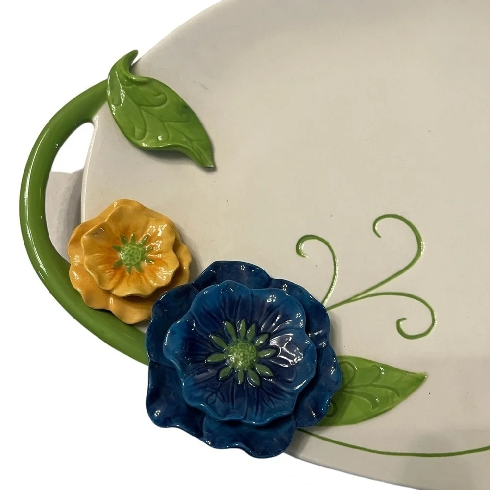 Grasslands Road 3D floral ceramic platter, 14” x 8”